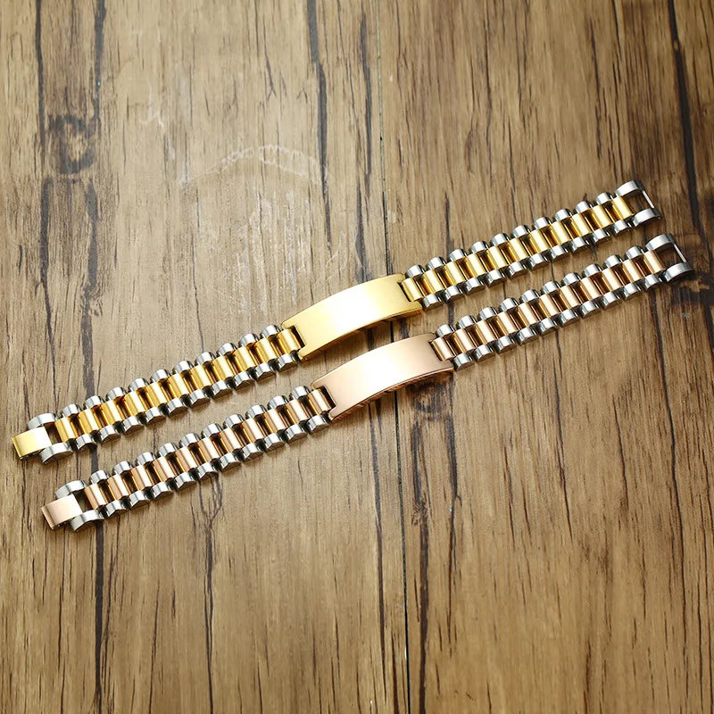 15mm Chunky Mens Bracelet Stainless Steel ID Tag Chain Strap Bracelet