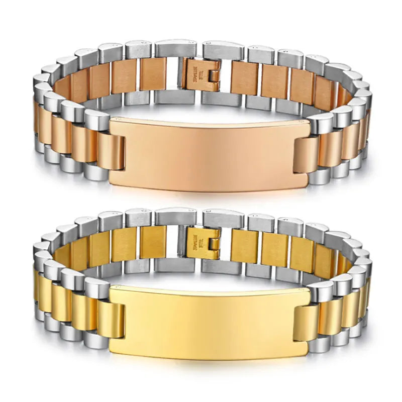 15mm Chunky Mens Bracelet Stainless Steel ID Tag Chain Strap Bracelet