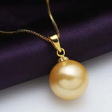 16MM Yellow Akoya Shell Pearl Plated Pendant Necklace 17''