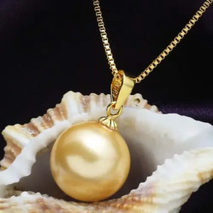 16MM Yellow Akoya Shell Pearl Plated Pendant Necklace 17''