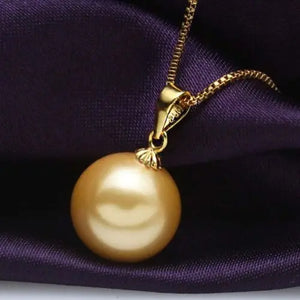 16MM Yellow Akoya Shell Pearl Plated Pendant Necklace 17''