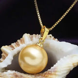 16MM Yellow Akoya Shell Pearl Plated Pendant Necklace 17''
