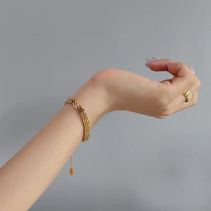 18K Plated Stainless Steel Bracelet High Metal Texture for Women