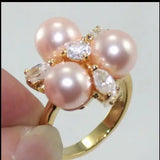 18K Plated 8mm Shell Pearl/Jade Ring Women Rings