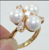 18K Plated 8mm Shell Pearl/Jade Ring Women Rings