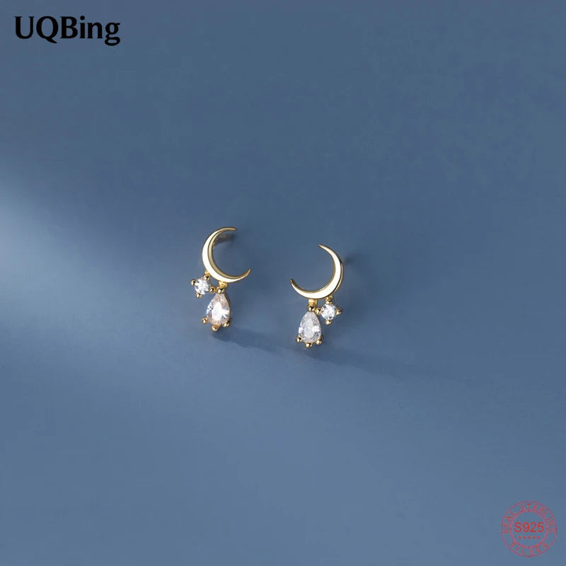 18K Plated Zircon Sweet Stud Earrings 925 Sterling Silver