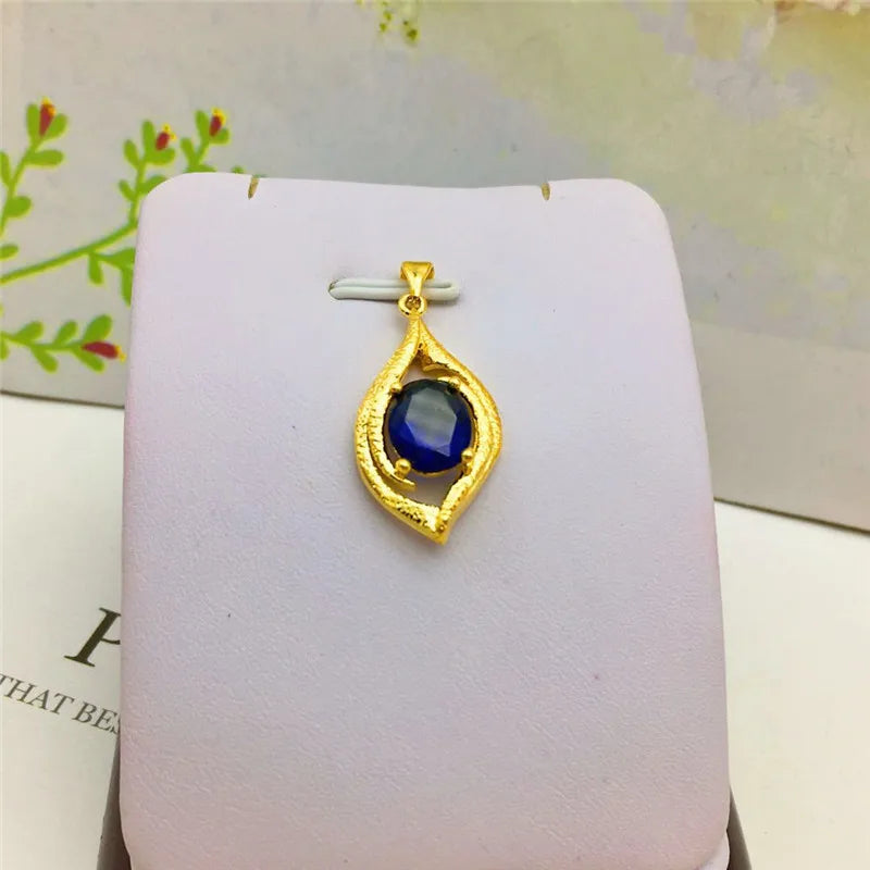 18K Yellow Chain Emerald Pendant Necklace for Women