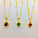 18K Yellow Chain Emerald Pendant Necklace for Women