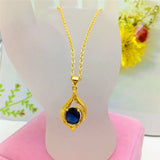 18K Yellow Chain Emerald Pendant Necklace for Women