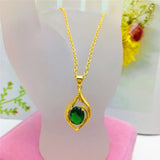 18K Yellow Chain Emerald Pendant Necklace for Women
