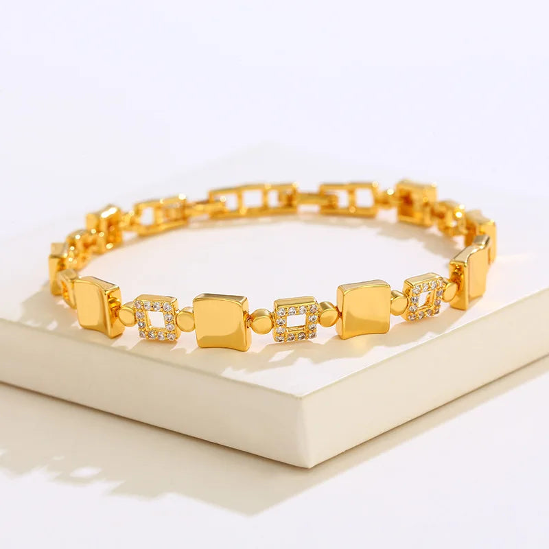 18K Golds Geometric Square Bracelet Women Wedding Chain Bracelet Bangle