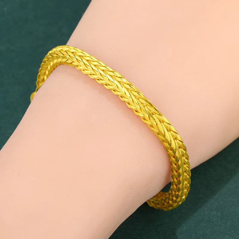 18K Gold Snake Bone Chain Bracelet Women Wedding Bangle