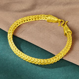 18K Gold Snake Bone Chain Bracelet Women Wedding Bangle