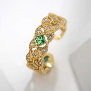 Vintage Green Crystal Wedding Band Ring for Women