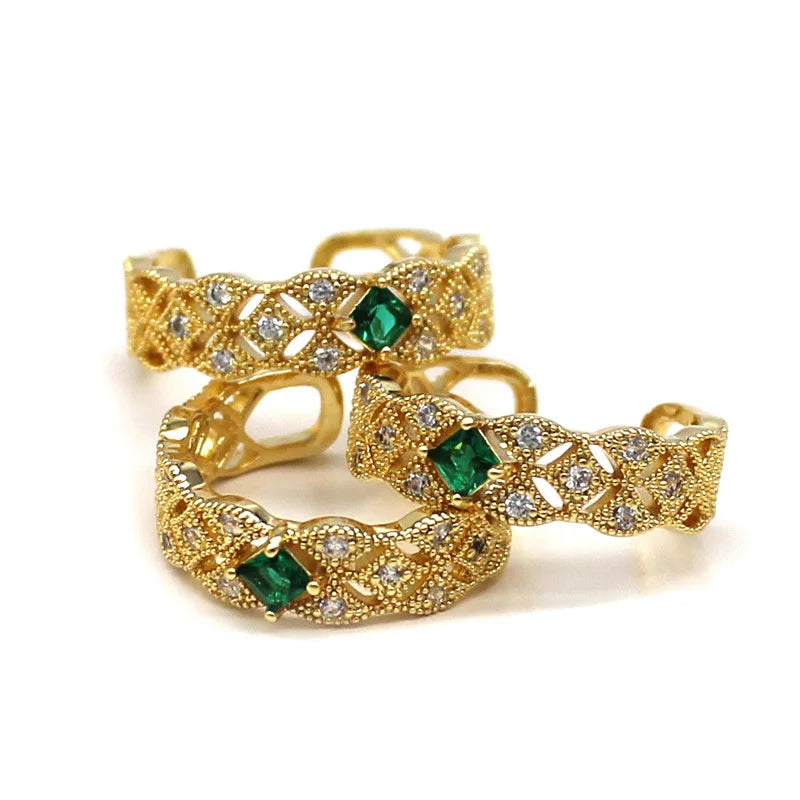 Vintage Green Crystal Wedding Band Ring for Women