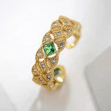 Vintage Green Crystal Wedding Band Ring for Women