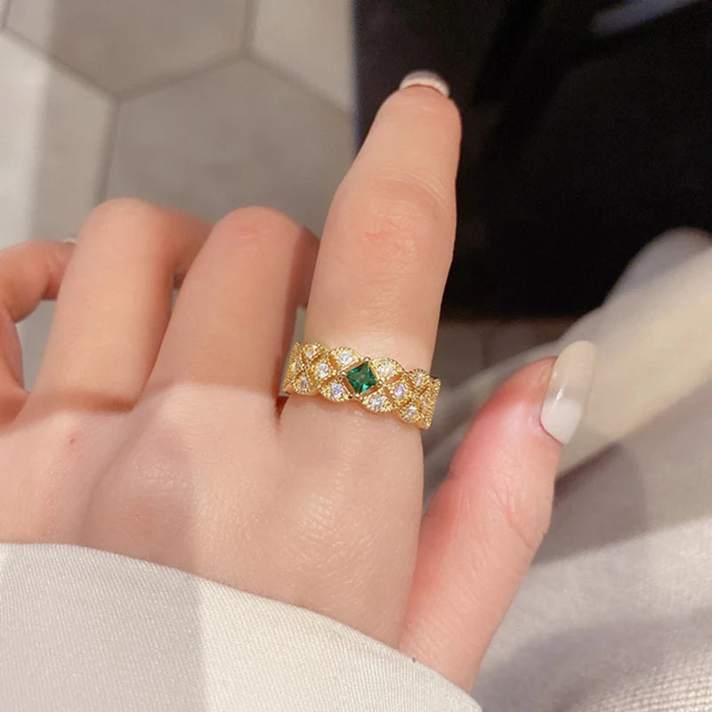 Vintage Green Crystal Wedding Band Ring for Women