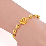 18k Yellow Bead Bracelet Heart Shape Wedding Engagement Fine Jewelry