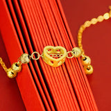 18k Yellow Bead Bracelet Love Heart Shape Bangle Chain Wedding Engagement