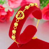 18k Yellow Bead Bracelet Love Heart Shape Bangle Chain Wedding Engagement