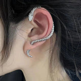 Rhinestone Butterfly Snake Ear Clips Silver Ear Cuff Earrings