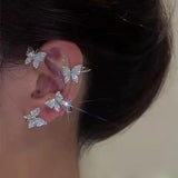 Rhinestone Butterfly Snake Ear Clips Silver Ear Cuff Earrings