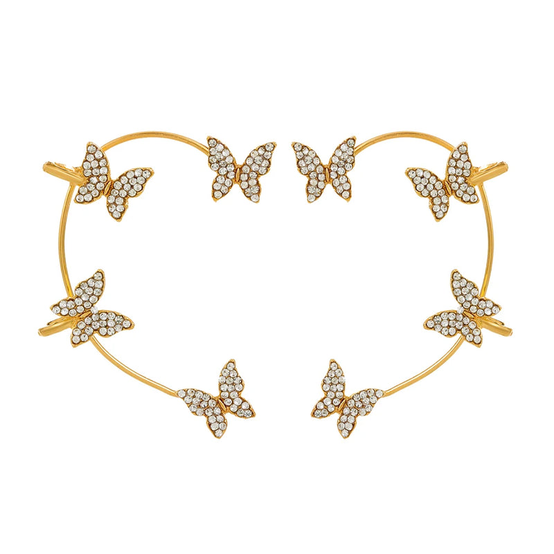 Rhinestone Butterfly Snake Ear Clips Silver Ear Cuff Earrings