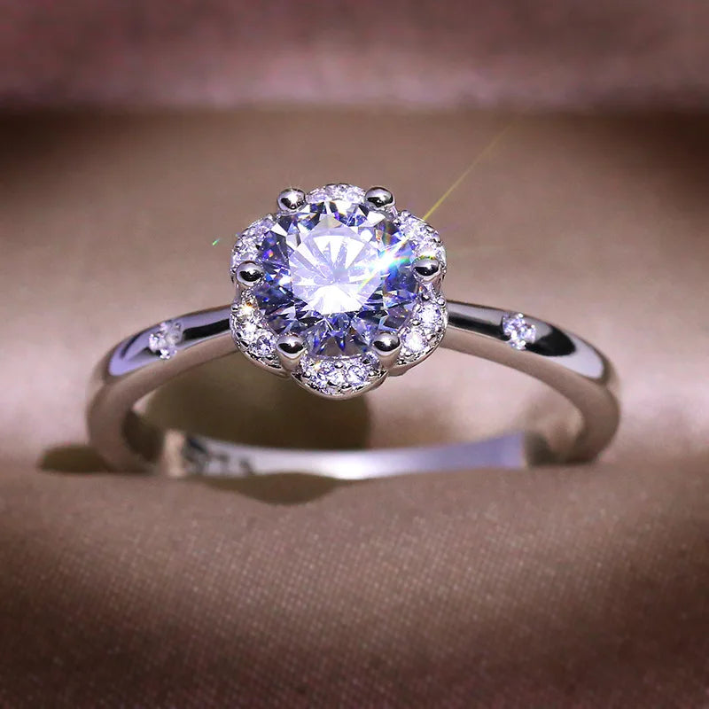 1ct Female Finger Rings 925 Sterling Plata Flower Heart Arrow Zircon Rings