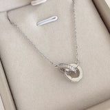 Infinity Round Pendant Sister Necklace Stainless Steel Choker Inlaid Rhinestones