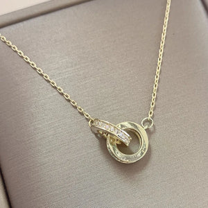 Infinity Round Pendant Sister Necklace Stainless Steel Choker Inlaid Rhinestones