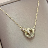 Infinity Round Pendant Sister Necklace Stainless Steel Choker Inlaid Rhinestones
