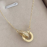Infinity Round Pendant Sister Necklace Stainless Steel Choker Inlaid Rhinestones