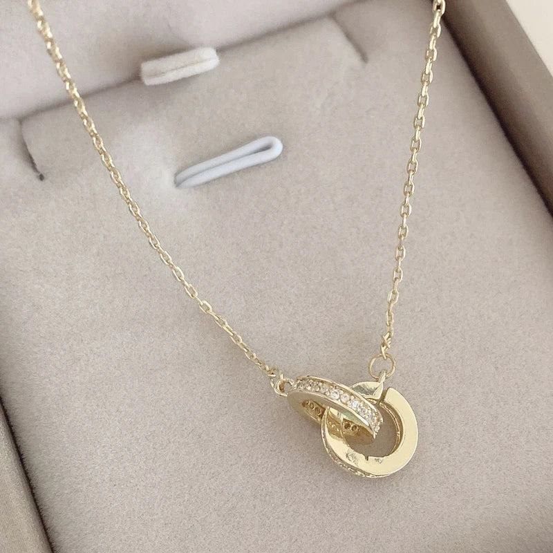 Infinity Round Pendant Sister Necklace Stainless Steel Choker Inlaid Rhinestones