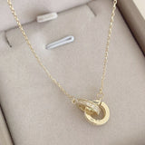 Infinity Round Pendant Sister Necklace Stainless Steel Choker Inlaid Rhinestones