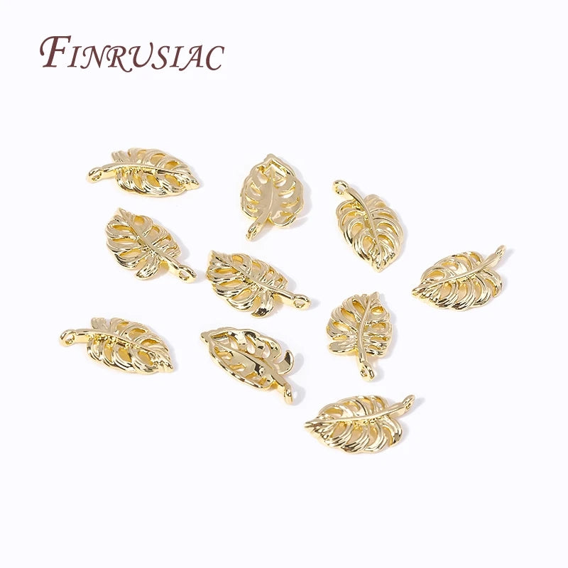 2 18K Plated Metal Leaf Shape Pendants for Necklace Making