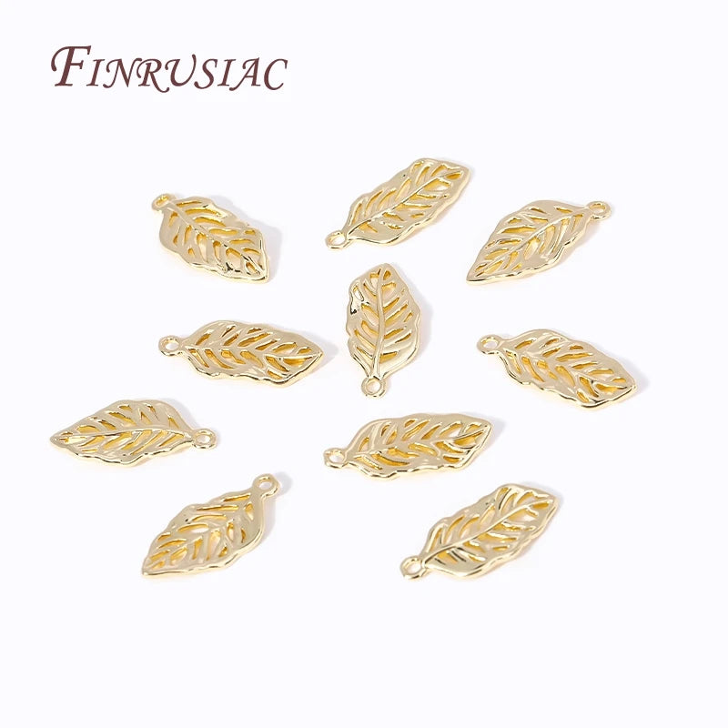 2 18K Plated Metal Leaf Shape Pendants for Necklace Making