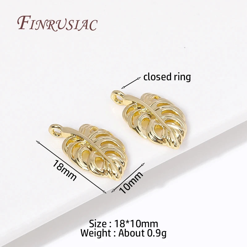2 18K Plated Metal Leaf Shape Pendants for Necklace Making