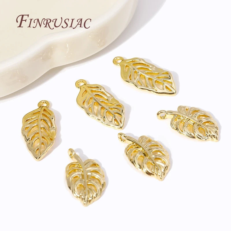 2 18K Plated Metal Leaf Shape Pendants for Necklace Making