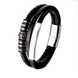 Men's Punk Leather Bracelet Stainless Steel Bangles 19/21/23cm