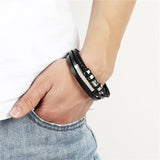 Men's Punk Leather Bracelet Stainless Steel Bangles 19/21/23cm