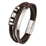 Men's Punk Leather Bracelet Stainless Steel Bangles 19/21/23cm