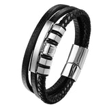 Men's Punk Leather Bracelet Stainless Steel Bangles 19/21/23cm
