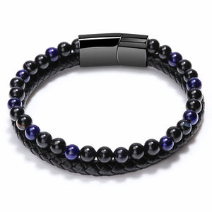 Tiger Eye Stone Leather Men's Bracelet Strong Magnetic Button