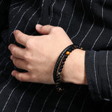 Tiger Eye Stone Leather Men's Bracelet Strong Magnetic Button