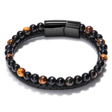 Tiger Eye Stone Leather Men's Bracelet Strong Magnetic Button