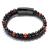 Tiger Eye Stone Leather Men's Bracelet Strong Magnetic Button