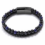 Tiger Eye Stone Leather Men's Bracelet Strong Magnetic Button