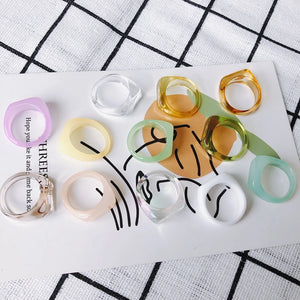 Acrylic Resin Geometric Square Round Ring Set Transparent Fresh Jewelry