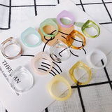 Acrylic Resin Geometric Square Round Ring Set Transparent Fresh Jewelry
