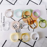 Acrylic Resin Geometric Square Round Ring Set Transparent Fresh Jewelry